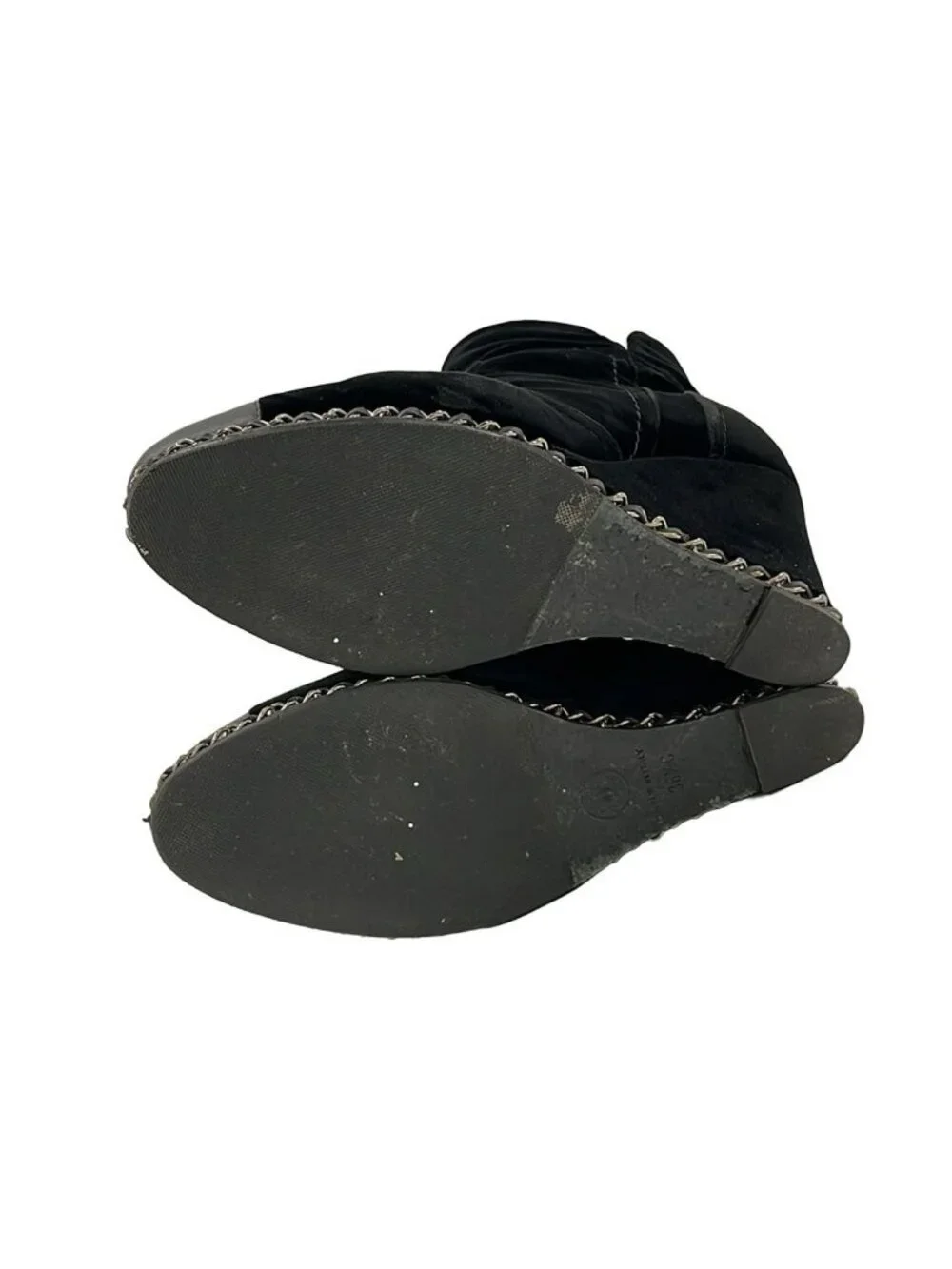 Chanel Short Boots Black Chain Wedge Sole Lambskin